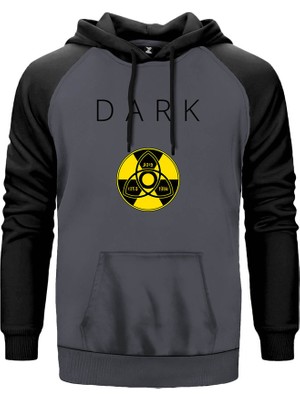 Dark Warning Gri Renk Reglan Kol Kapşonlu Sweatshirt