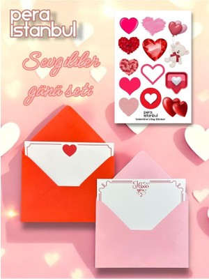 2 Adet Renkli 13X18 Zarf ve Hediyelik Not Kartı Sticker Seti Sevgililer Günü Yıl Dönümü Not Kartı