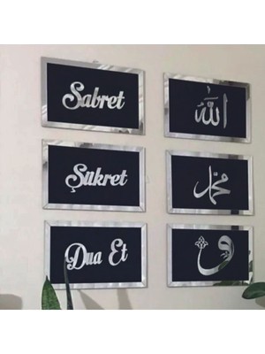 Silver Sabret Şükret Dua Et Allah Muhammed ve Vav 6'lı Set