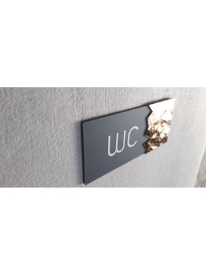 Dekoratif Aynalı Kapı Tabelası Pleksi- Wc Tabelası Gold