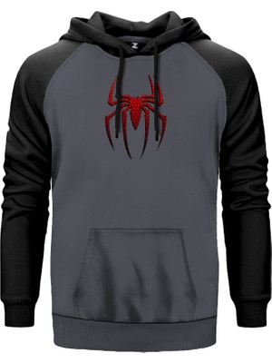 Spiderman Suit Gri Renk Reglan Kol Kapşonlu Sweatshirt
