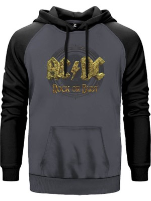 Ac Dc Rock Or Bust Gri Renk Reglan Kol Kapşonlu Sweatshirt