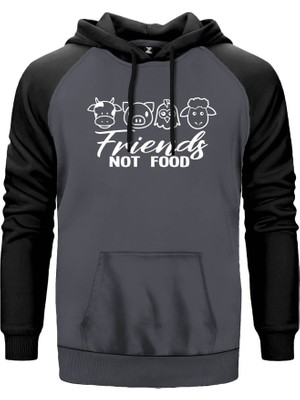 Vegan Not Food Gri Renk Reglan Kol Kapşonlu Sweatshirt