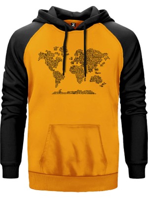Harita Ikon Sarı Renk Reglan Kol Kapşonlu Sweatshirt