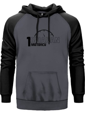 Bir Sıradan Motorcu Gri Renk Reglan Kol Kapşonlu Sweatshirt