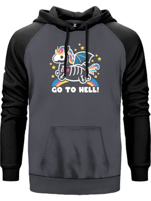 Unicorn Go To Hell Gri Renk Reglan Kol Kapşonlu Sweatshirt
