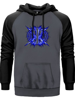 Dream Theater Blue Logo Gri Renk Reglan Kol Kapşonlu Sweatshirt