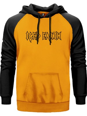 Iced Earth Logo 2 Sarı Renk Reglan Kol Kapşonlu Sweatshirt