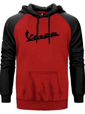 Vespa Logo 2 Kırmızı Renk Reglan Kol Kapşonlu Sweatshirt