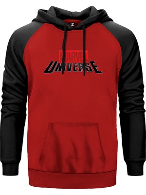 Marvel Universe Logo Kırmızı Renk Reglan Kol Kapşonlu Sweatshirt