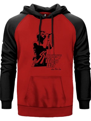 Bon Jovi Slippery When Wet Kırmızı Renk Reglan Kol Kapşonlu Sweatshirt