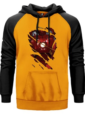 Iron Man Body Sarı Renk Reglan Kol Kapşonlu Sweatshirt