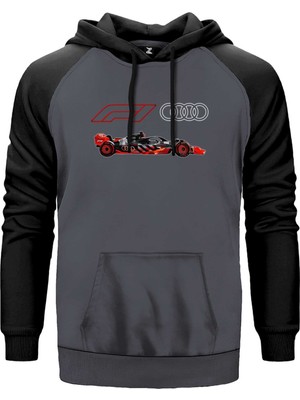 F1 Audi Logo Car Gri Renk Reglan Kol Kapşonlu Sweatshirt