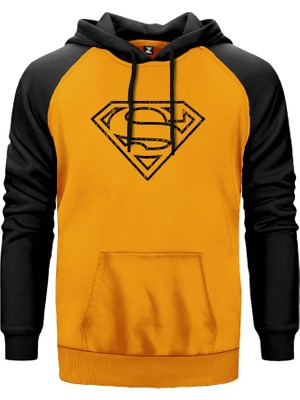 Superman Distrod Logo Sarı Renk Reglan Kol Kapşonlu Sweatshirt