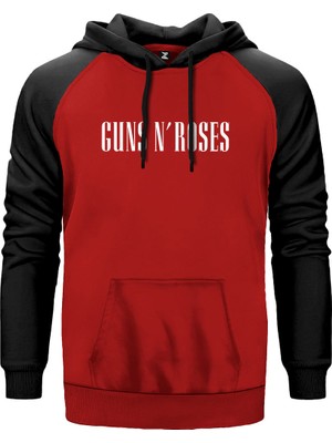 Guns N Roses Logo Kırmızı Renk Reglan Kol Kapşonlu Sweatshirt