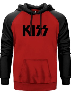 Kiss Logo 2 Kırmızı Renk Reglan Kol Kapşonlu Sweatshirt
