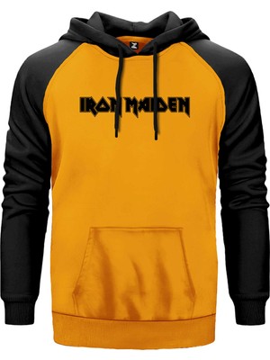 Iron Maiden Logo Sarı Renk Reglan Kol Kapşonlu Sweatshirt