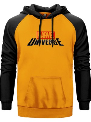 Marvel Universe Logo Sarı Renk Reglan Kol Kapşonlu Sweatshirt