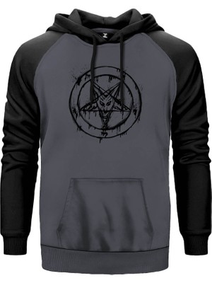 Pentagram Splash Gri Renk Reglan Kol Kapşonlu Sweatshirt