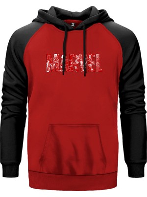 Marvel Heroes In Post 3 Kırmızı Renk Reglan Kol Kapşonlu Sweatshirt
