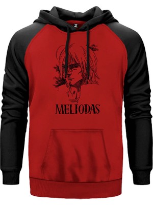 Meliodas Kırmızı Renk Reglan Kol Kapşonlu Sweatshirt