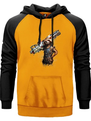 Rocket Raccoon Body Sarı Renk Reglan Kol Kapşonlu Sweatshirt