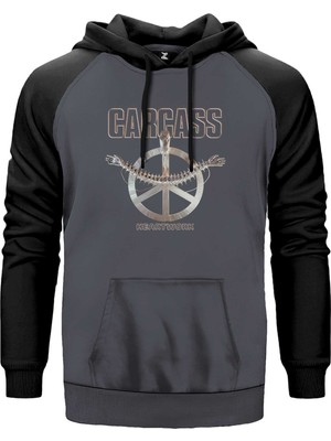 Carcass Heartwork Gri Renk Reglan Kol Kapşonlu Sweatshirt