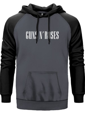 Guns N Roses Logo Gri Renk Reglan Kol Kapşonlu Sweatshirt