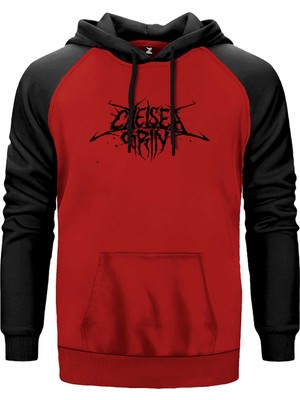 Chelsea Kırmızın Logo Kırmızı Renk Reglan Kol Kapşonlu Sweatshirt