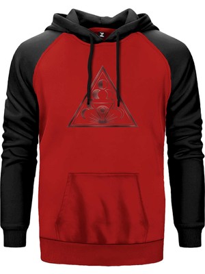 Lotus 2 Kırmızı Renk Reglan Kol Kapşonlu Sweatshirt