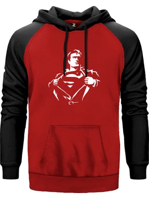 Superman Man Kırmızı Renk Reglan Kol Kapşonlu Sweatshirt