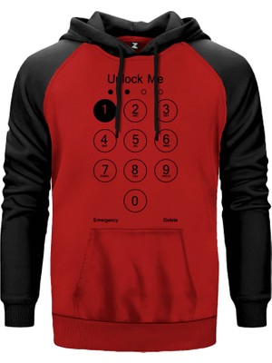 Unlock Me Kırmızı Renk Reglan Kol Kapşonlu Sweatshirt