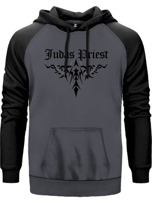 Judas Priest Symbol Gri Renk Reglan Kol Kapşonlu Sweatshirt