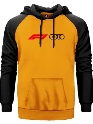 F1 Audi Logo Sarı Renk Reglan Kol Kapşonlu Sweatshirt