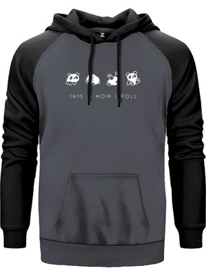 Baby Panda Rolling Gri Renk Reglan Kol Kapşonlu Sweatshirt