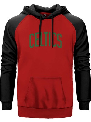 Boston Celtics Yazı Kırmızı Renk Reglan Kol Kapşonlu Sweatshirt