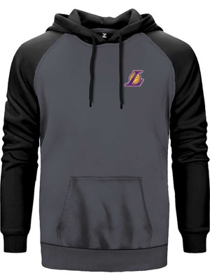 Los Angeles Lakers Logo Gri Renk Reglan Kol Kapşonlu Sweatshirt