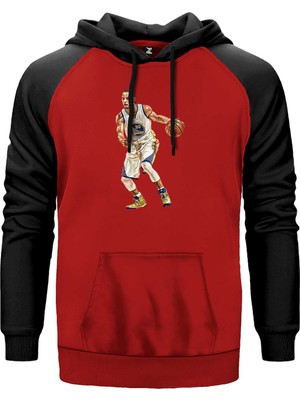 Stephen Curry Siluet Kırmızı Renk Reglan Kol Kapşonlu Sweatshirt