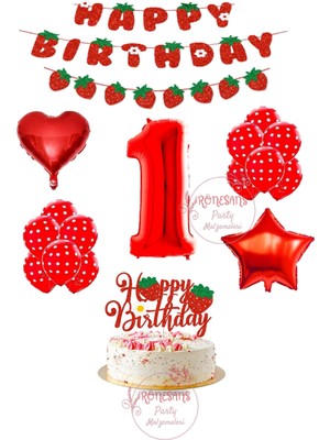 Çilek Temalı Doğum Günü Parti Seti Yaş 1
