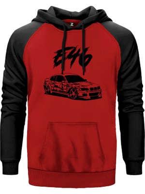 Bmw E46 M3 Skecth Kırmızı Renk Reglan Kol Kapşonlu Sweatshirt