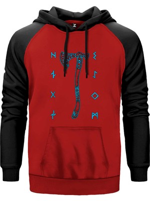God Of War Ragnarok Kratos Baltası Kırmızı Renk Reglan Kol Kapşonlu Sweatshirt