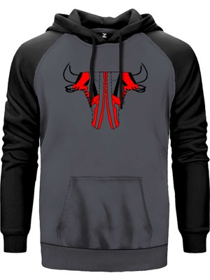 Chicago Bulls Shoes Gri Renk Reglan Kol Kapşonlu Sweatshirt