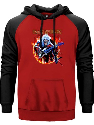 Iron Maiden Fire Kırmızı Renk Reglan Kol Kapşonlu Sweatshirt
