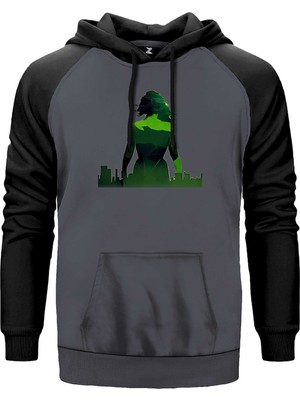 She Hulk City Gri Renk Reglan Kol Kapşonlu Sweatshirt