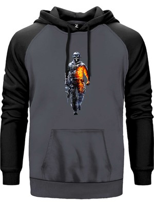 Call Of Duty Skull Warrior Gri Renk Reglan Kol Kapşonlu Sweatshirt