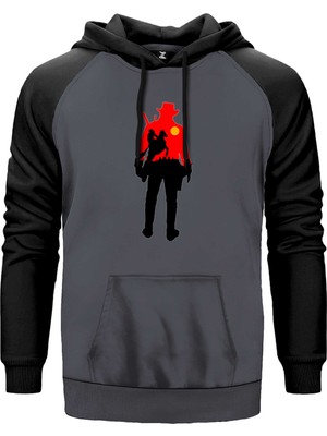 Red Dead Redemption 2 Cowboy Gri Renk Reglan Kol Kapşonlu Sweatshirt