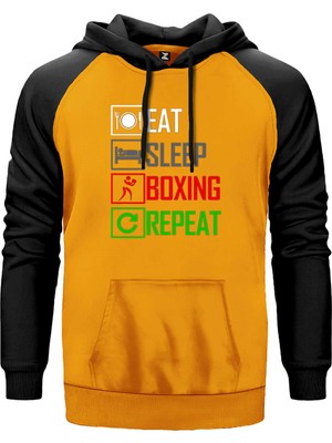 Boxing Repeat Sarı Renk Reglan Kol Kapşonlu Sweatshirt