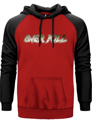 Overkill Logo Kırmızı Renk Reglan Kol Kapşonlu Sweatshirt