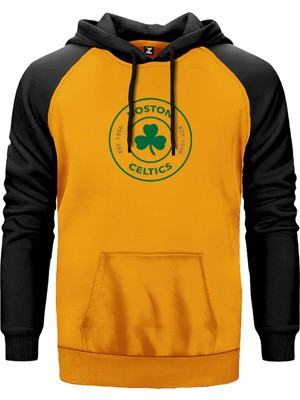 Boston Celtics Logo Sarı Renk Reglan Kol Kapşonlu Sweatshirt