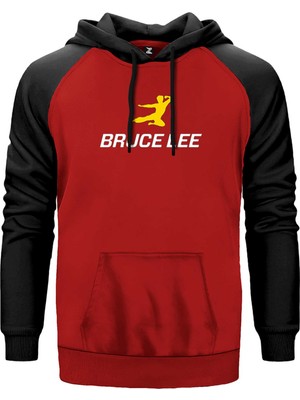 Bruce Lee Yellow Man Kırmızı Renk Reglan Kol Kapşonlu Sweatshirt